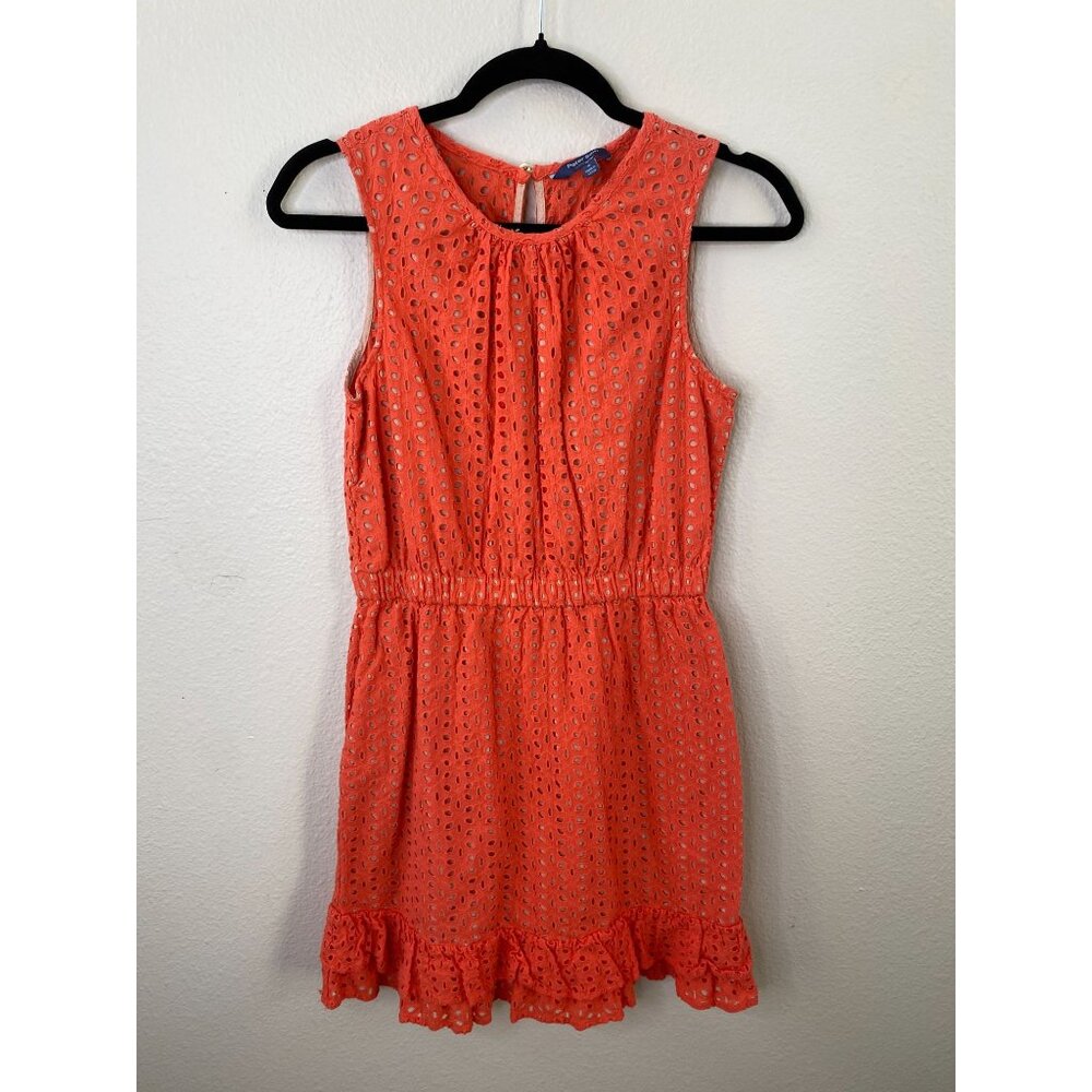 Peter Som Orange Eyelet Ruffle Hem Dress Womens 4 Sleeveless 100% Cotton Pockets - Picture 2 of 8